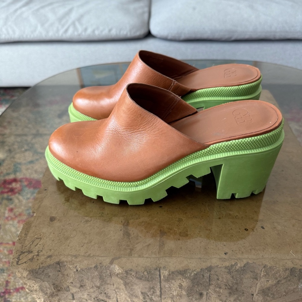 GB End Game Brown Leather Chunky Heel Clogs 7.5 - Picture 4 of 8
